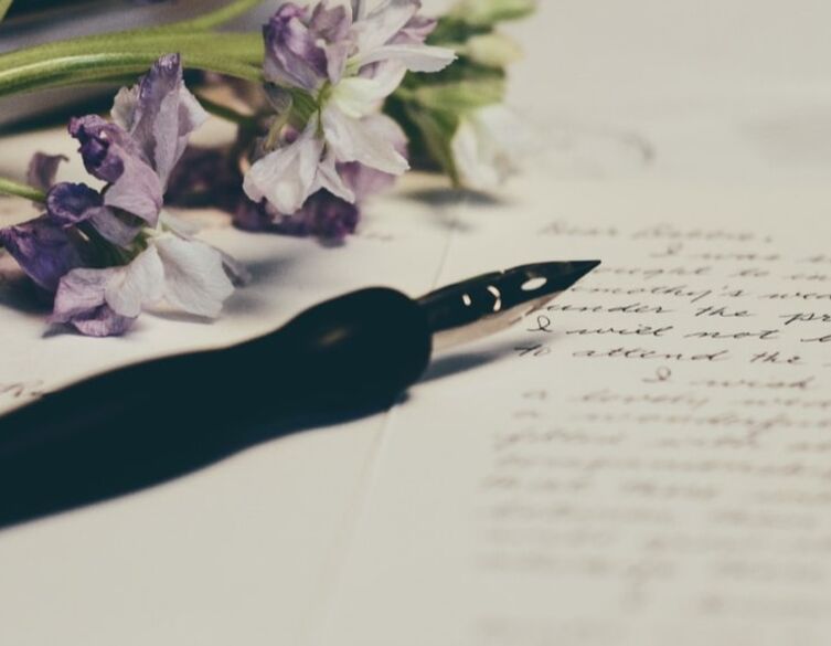 hand written note and flowers