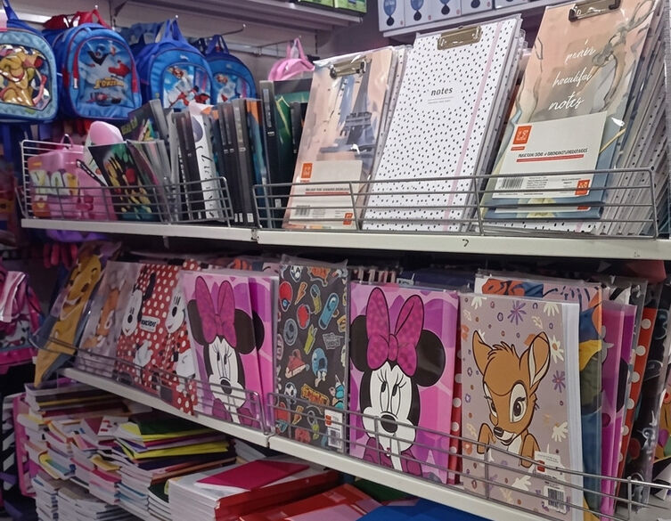 school supplies set up in a store